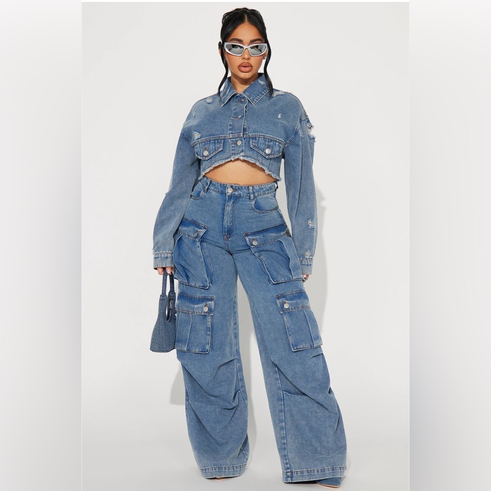 Fashion Nova Just Between Us Denim Pant Set Blue Jeans Size 3x